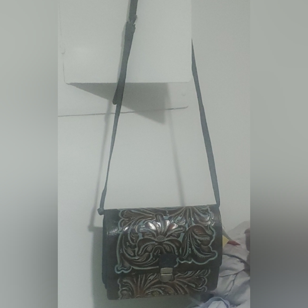 COPY - Patricia Nash Black and Brown Crossbody Bag with Embossed Design